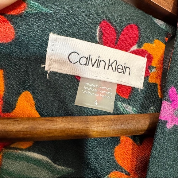 Calvin Klein Dress Green Floral Faux Wrap Midi Ruffles Size 4 in Malachite - Picture 6 of 16